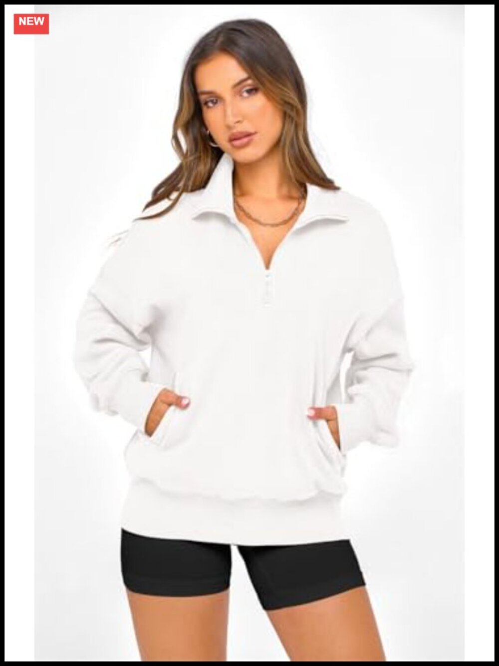 Womens Half Zip Oversized Sweatshirt Fleece Lined Pullover Hoodie - Picture 2 of 6